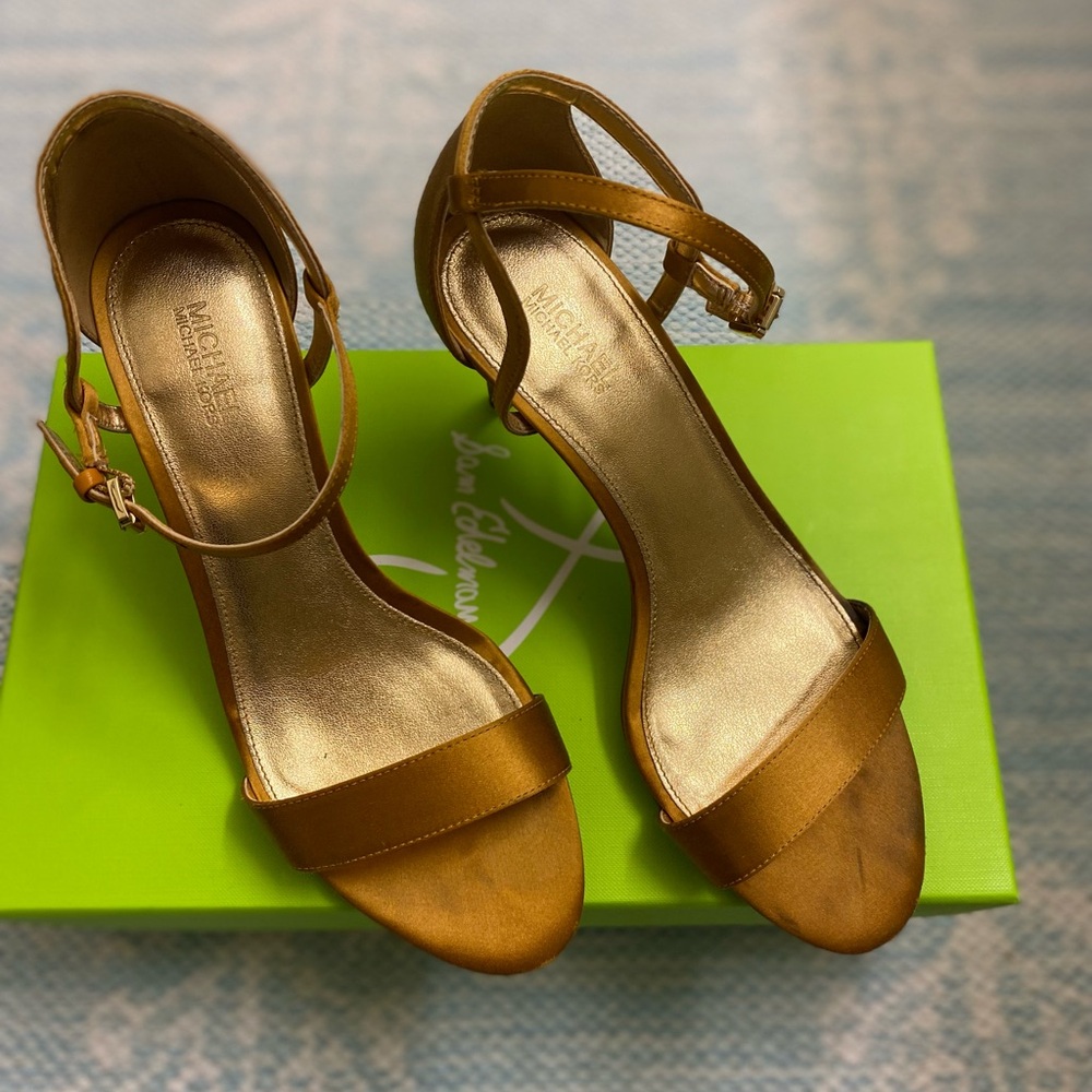Michael Kors Gold Satin Mid Heel